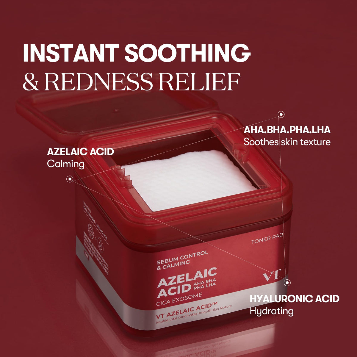 VT COSMETICS Azelaic Toner Pad smooth side refines pores and prepares skin.
