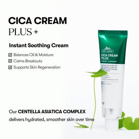 VT COSMETICS Cica Cream Plus jar close-up highlighting centella soothing and moisture-locking ingredients for sensitive skin.