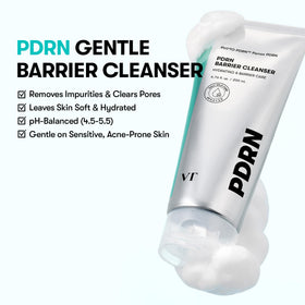 VT COSMETICS PDRN Barrier Cleanser creamy foam close-up showcases gentle, pore-clearing lather