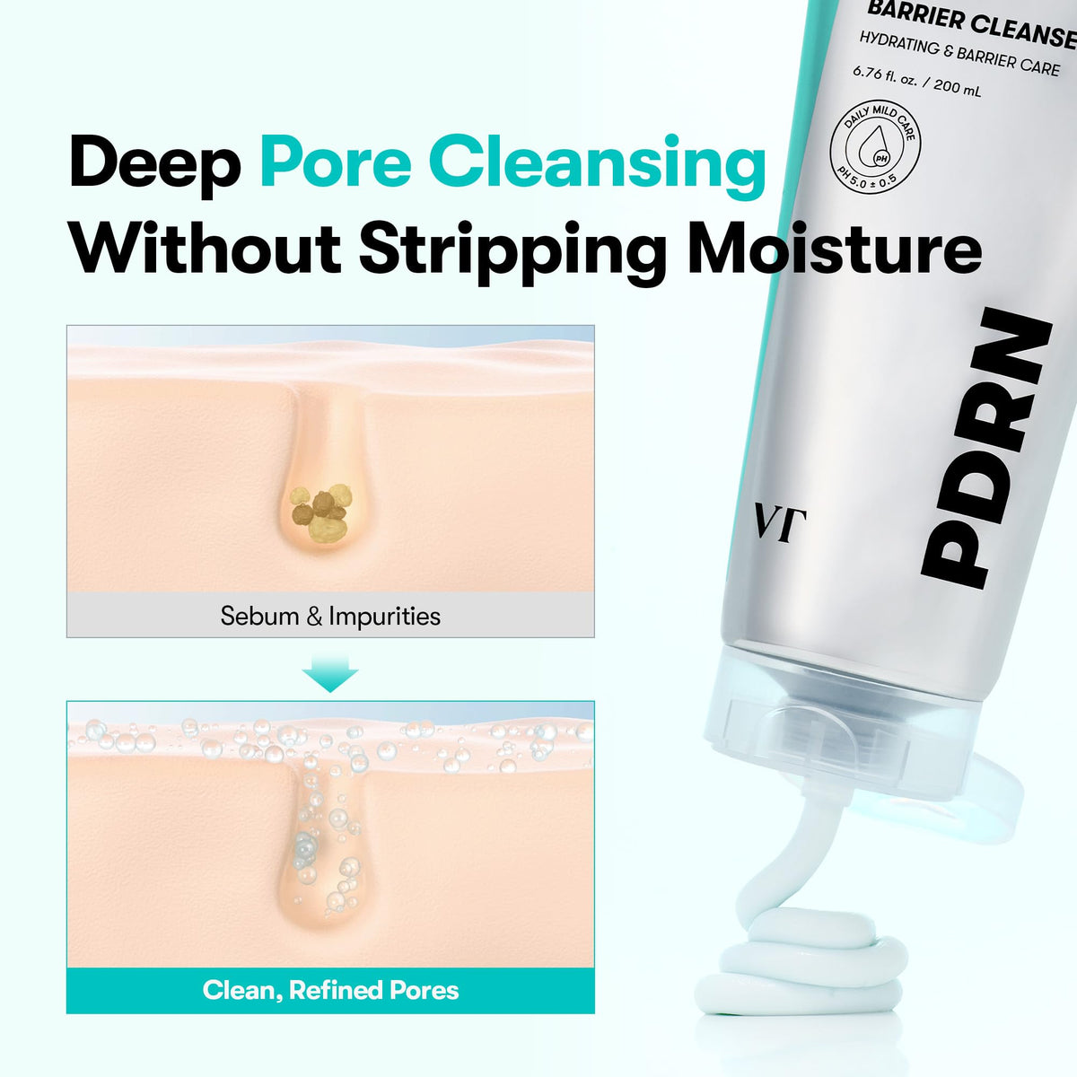 VT COSMETICS PDRN Barrier Cleanser demonstrates low pH balance to support skin harmony