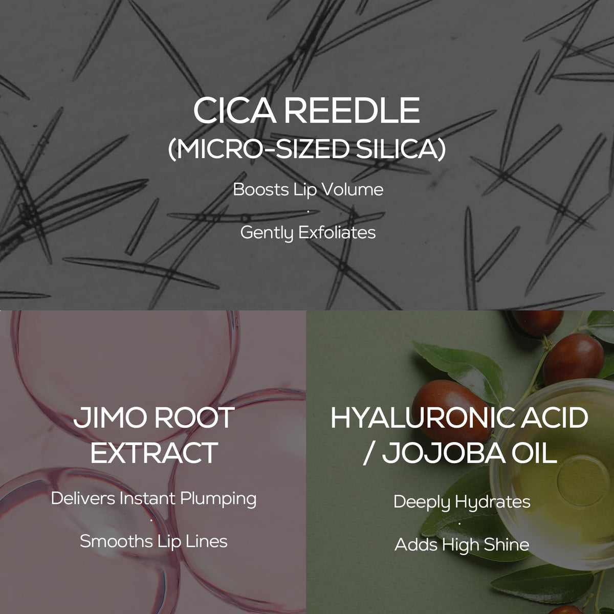 VT Cosmetics Reedle Shot Lip Plumper hydrates deeply with Hyaluronic Acid and Jojoba Oil.
