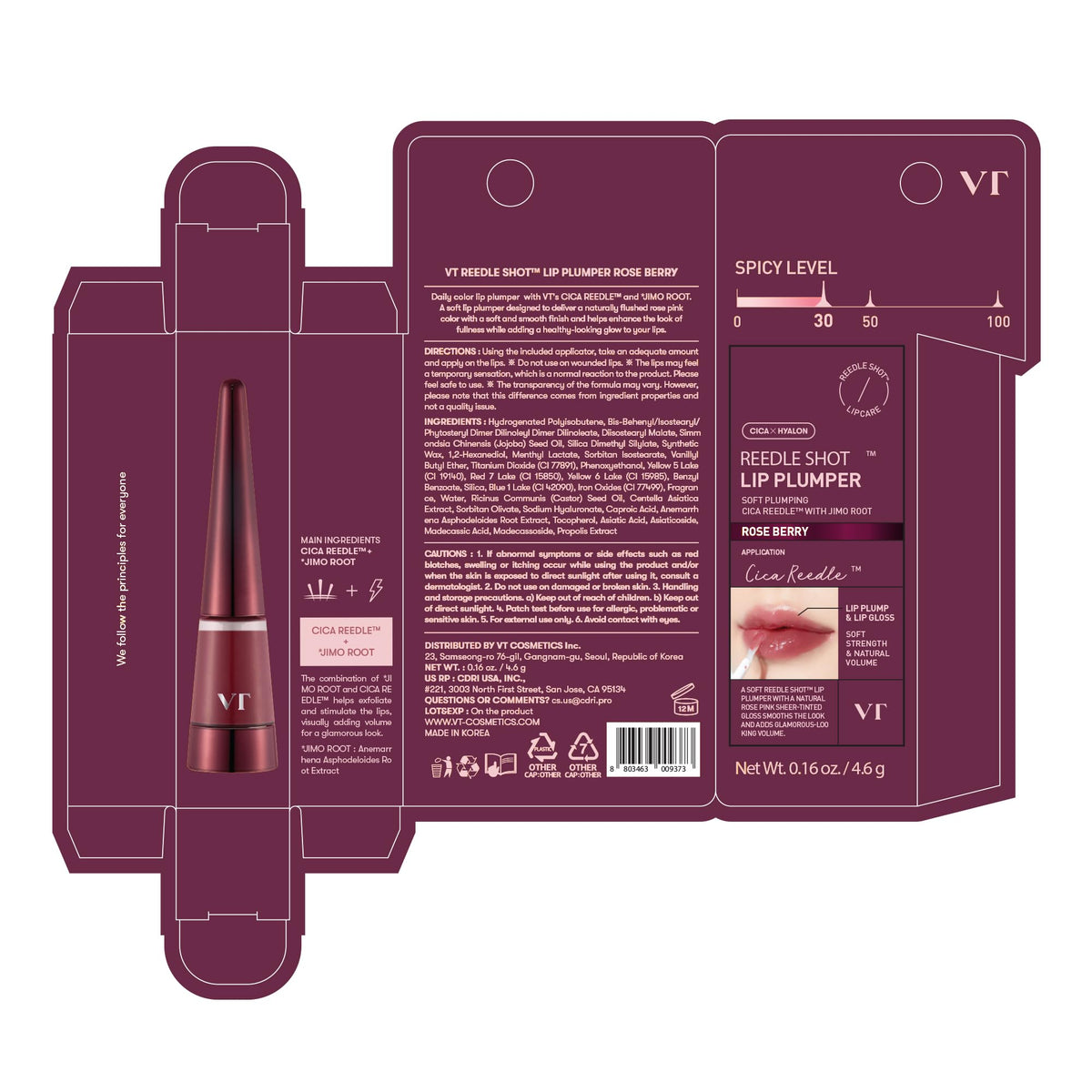 VT COSMETICS Reedle Shot Lip Plumper Rose Berry packaging display