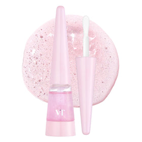 VT COSMETICS Reedle Shot Lip Plumper Twinkle Glitter bottle sparkles with pink glow.