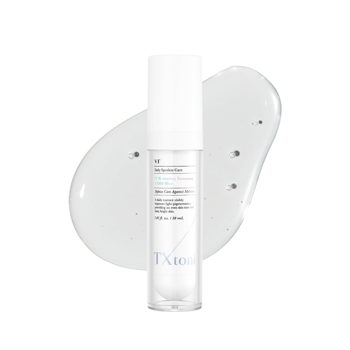 VT COSMETICS TX Toning Essence bottle close-up highlighting a hydrating formula
