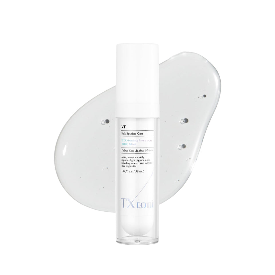 VT COSMETICS TX Toning Essence bottle close-up highlighting a hydrating formula