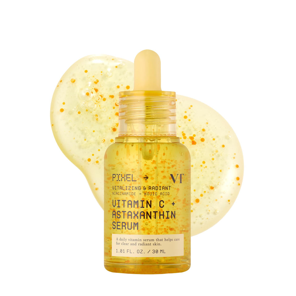 VT COSMETICS Vitamin C Astaxanthin Serum bottle promotes a radiant complexion.