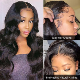 VTAOZI 4x4 lace closure detail blends with skin for a natural hairline.