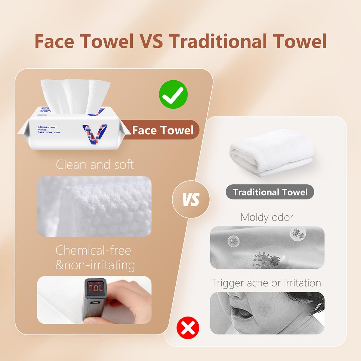 Vuacepe face towels soft-touch smooth side for gentle cleansing