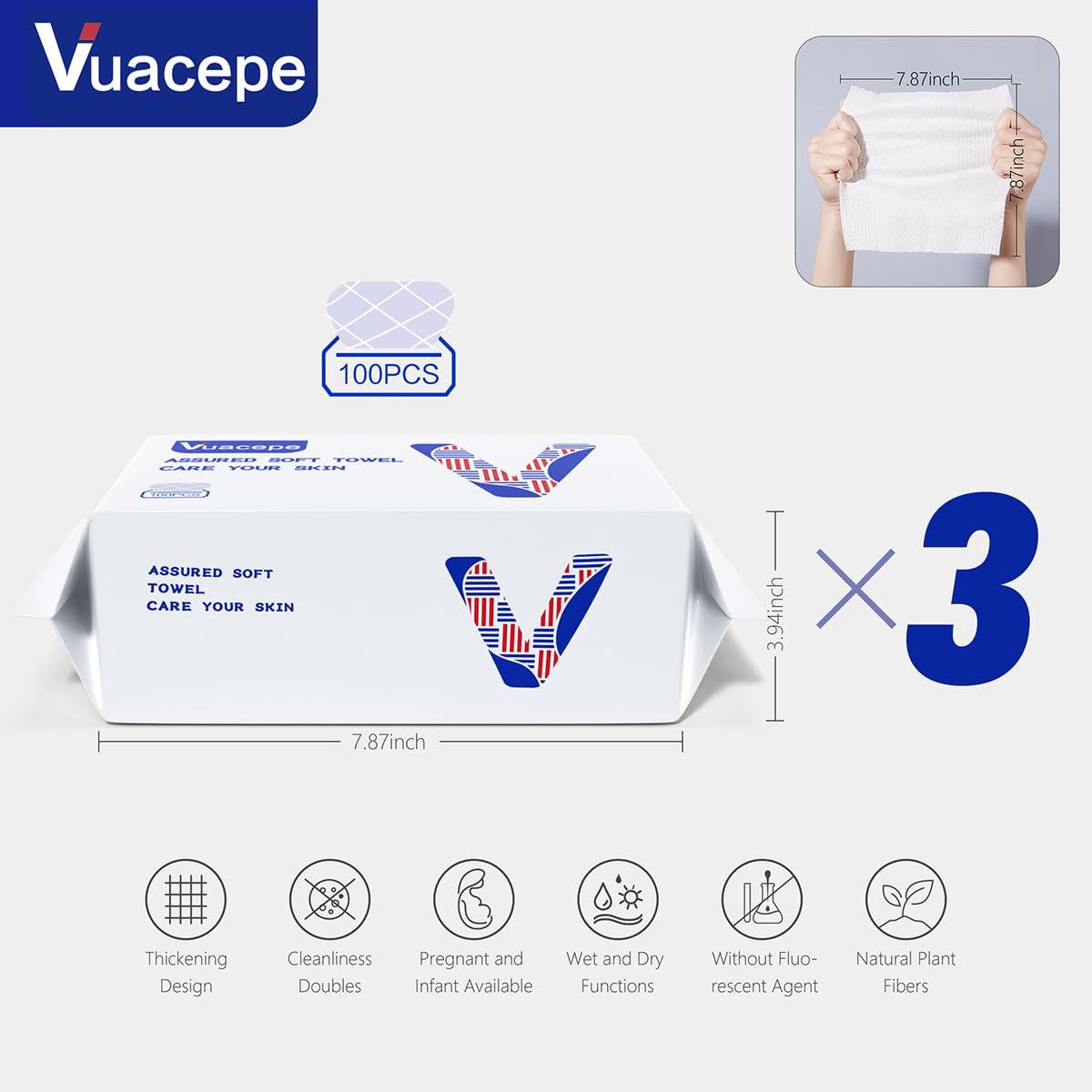 Vuacepe face towels wet-dry dual-use for skincare and cleaning