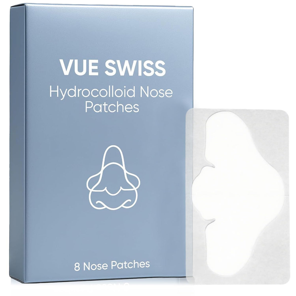 Vue Swiss nose patches with hydrocolloid base close-up showing pore cleansing