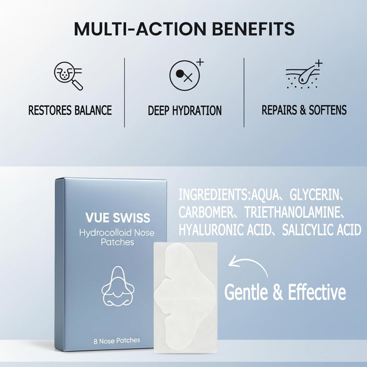 Vue Swiss nose patches skin-friendly adhesive suitable for all skin types