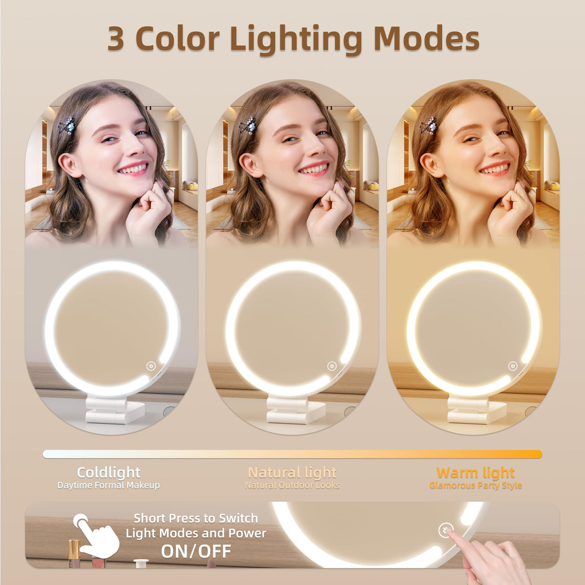 VueCute 20X/1X magnification helps spot stray mascara and lipstick edges.