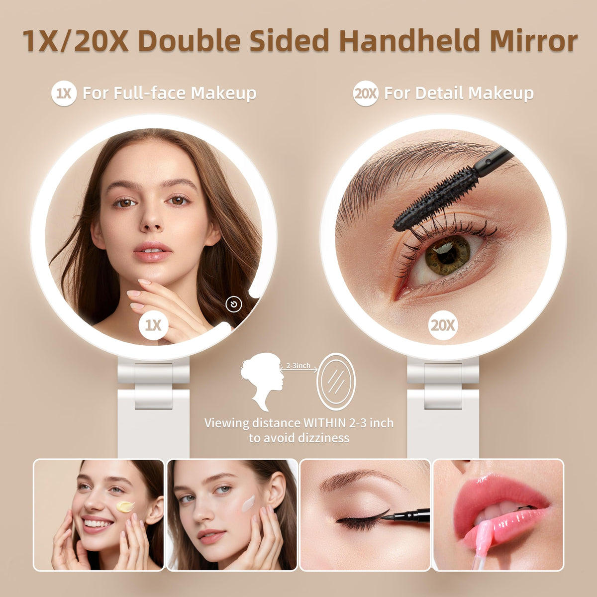 VueCute 360-degree rotatable handle enables handheld, desk, or wall use.