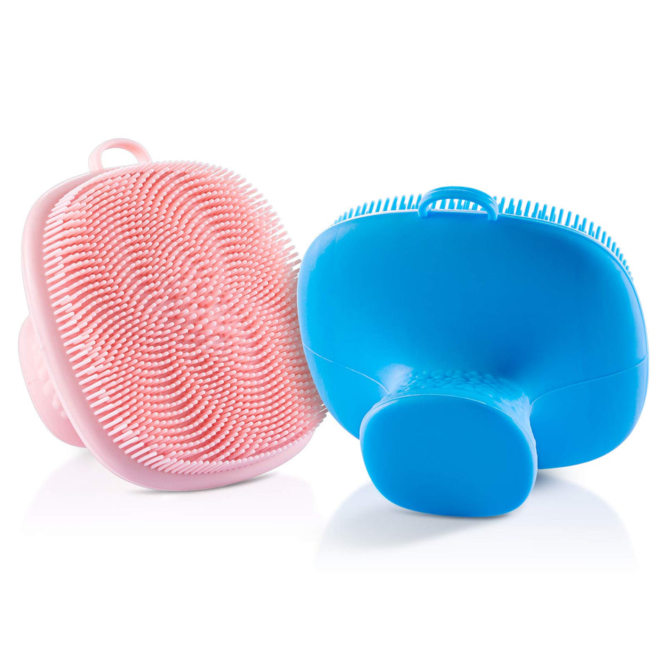 VWMYQ silicone face scrubber 2-pack displayed with soft bristles for gentle cleansing.