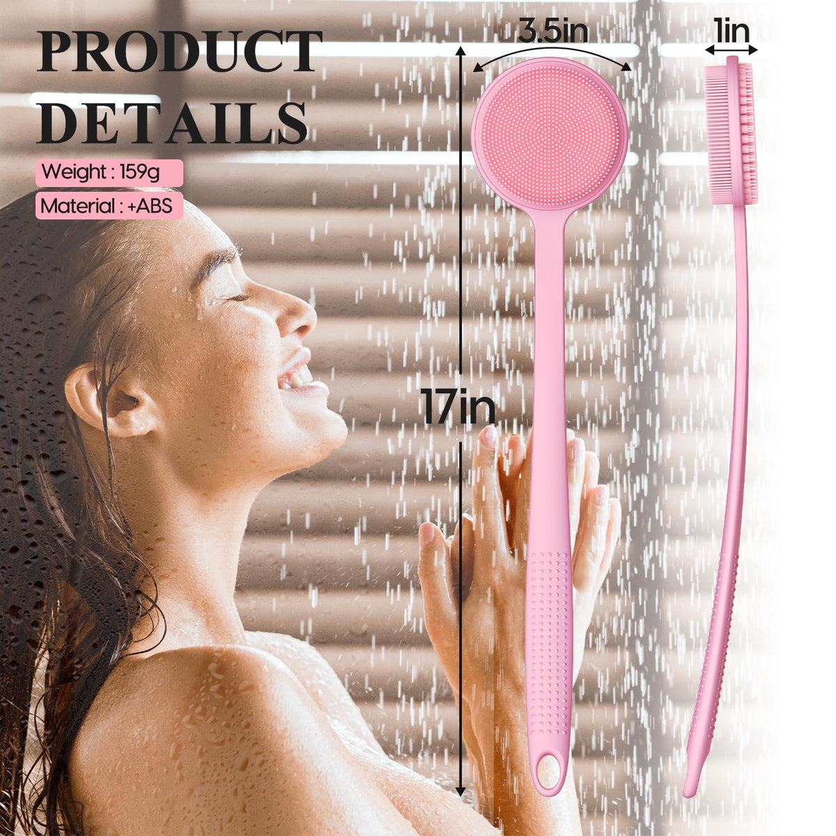vwmyq back scrubber 17-inch handle extends reach for hard-to-reach areas.