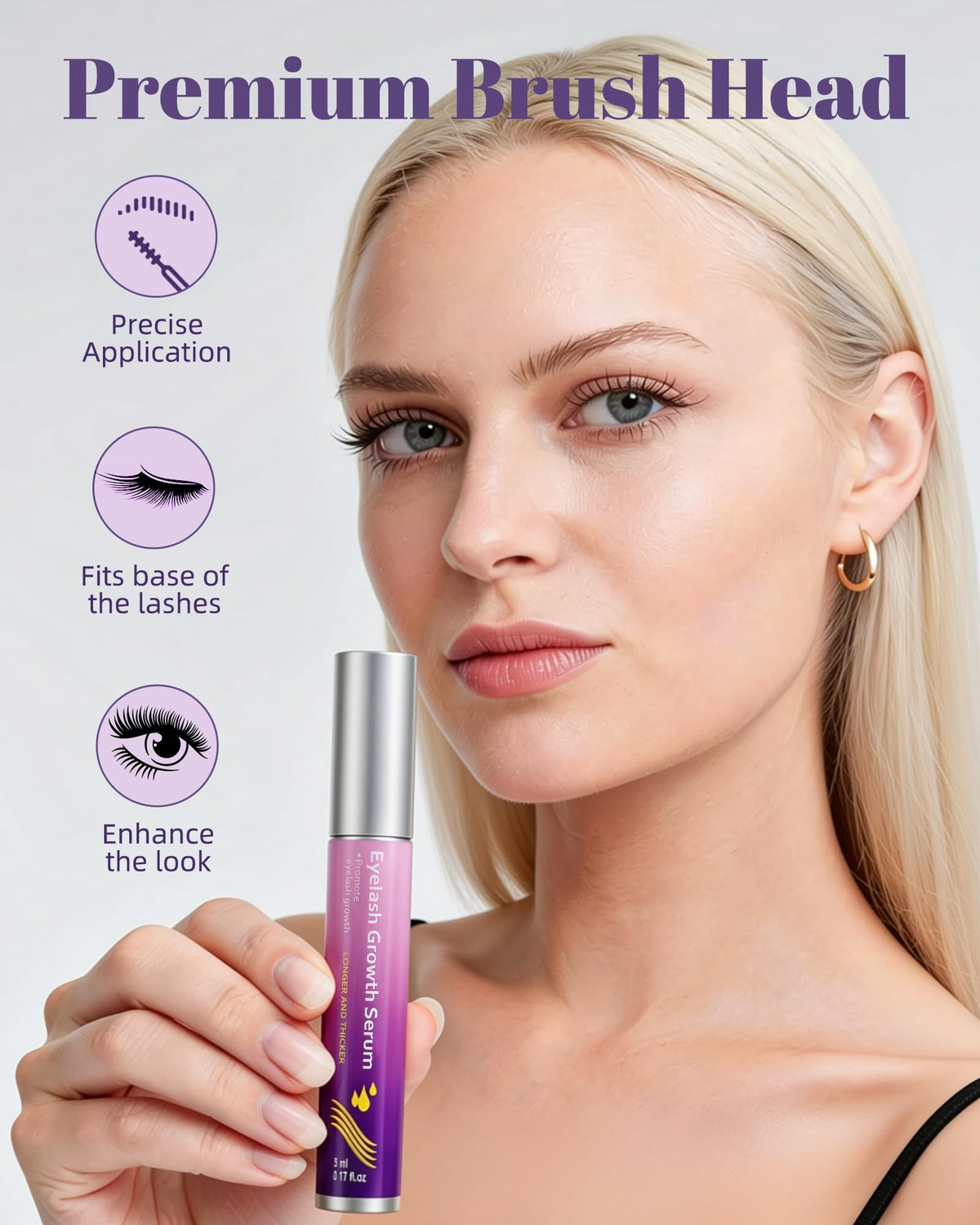 Vxzit eyelash serum applicator brush close-up for precise nightly application.