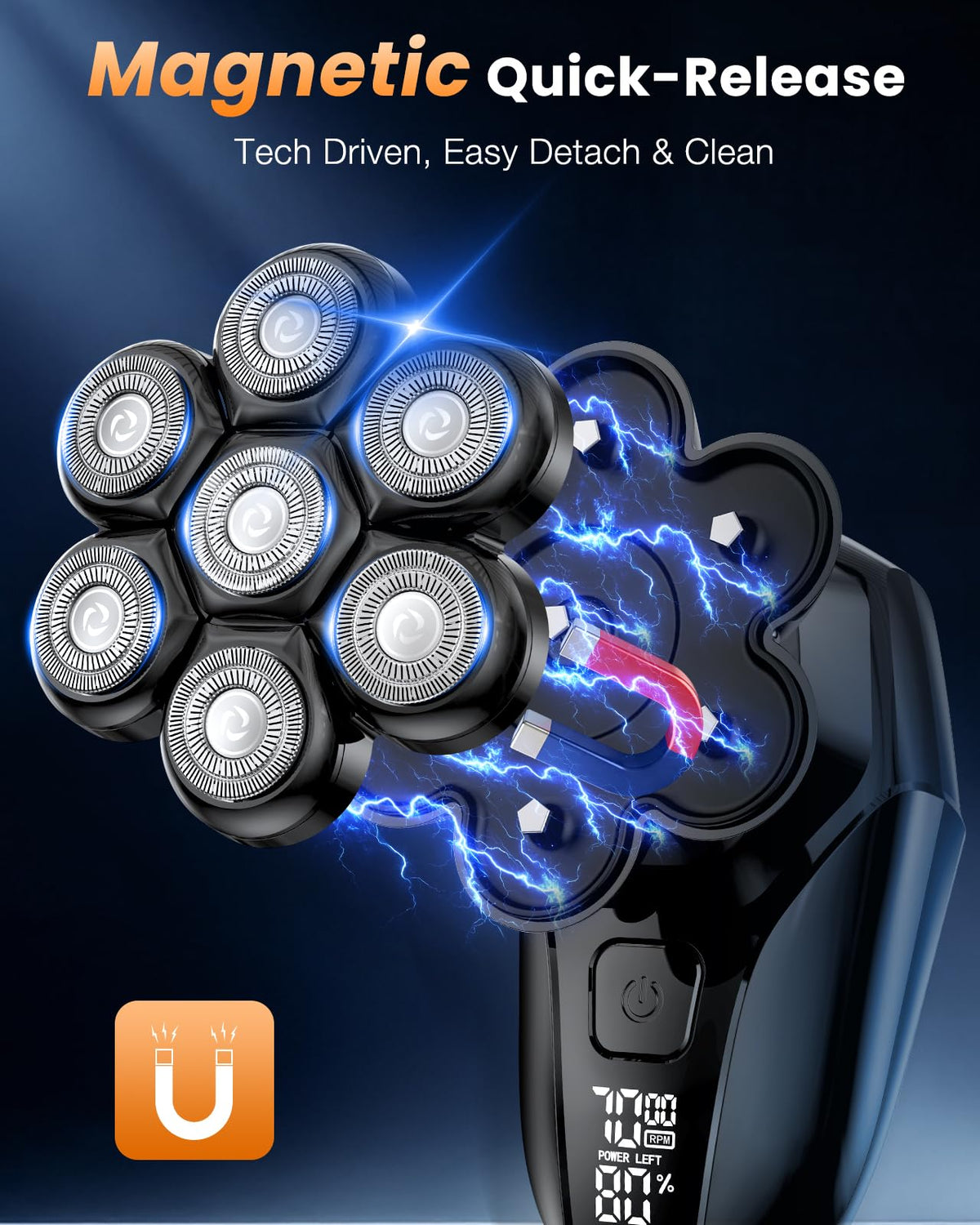 Vylto head shaver 7D floating blades demonstrate wide coverage for faster grooming.