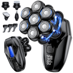 Vylto head shaver close-up showing 7D blades for a precise bald shave.