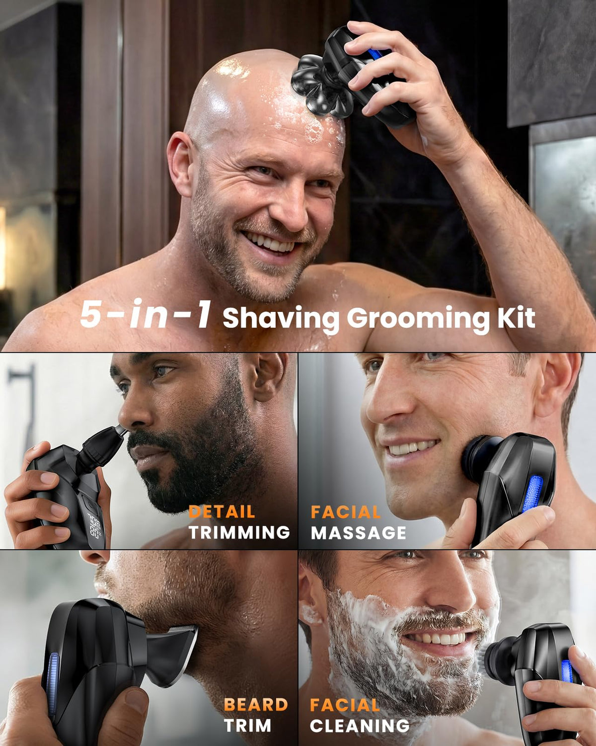 Vylto head shaver IPX7 waterproof design ideal for wet or shower shaving.