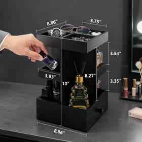 VYNOPA rotating cologne organizer matte black finish emphasizes masculine style