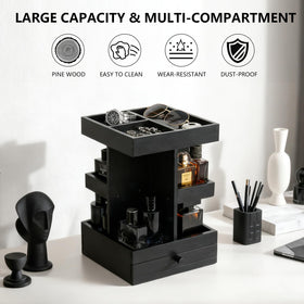 VYNOPA rotating cologne organizer solid pine wood construction seen from side