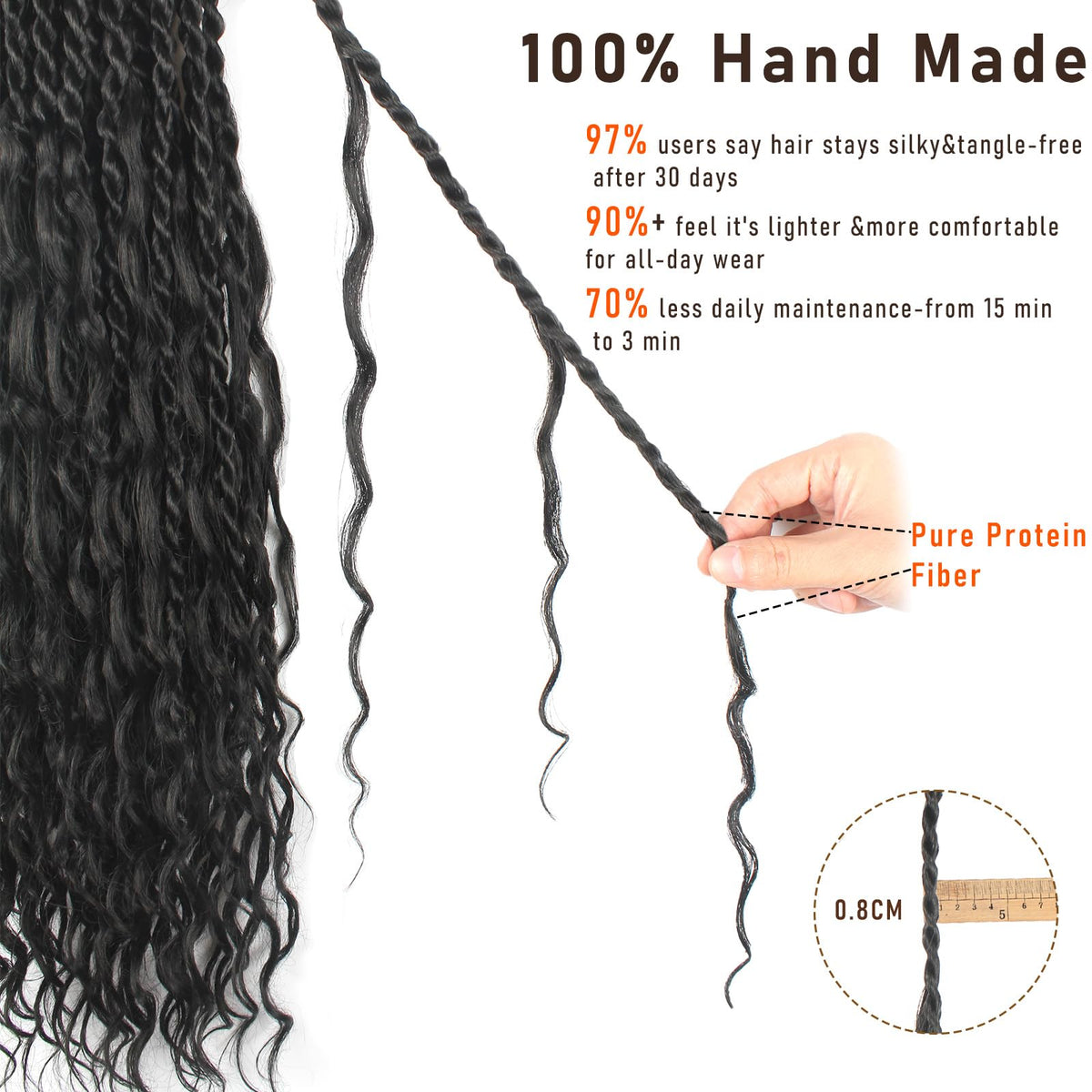 Vynoro twists feature balanced strand thickness for natural fullness