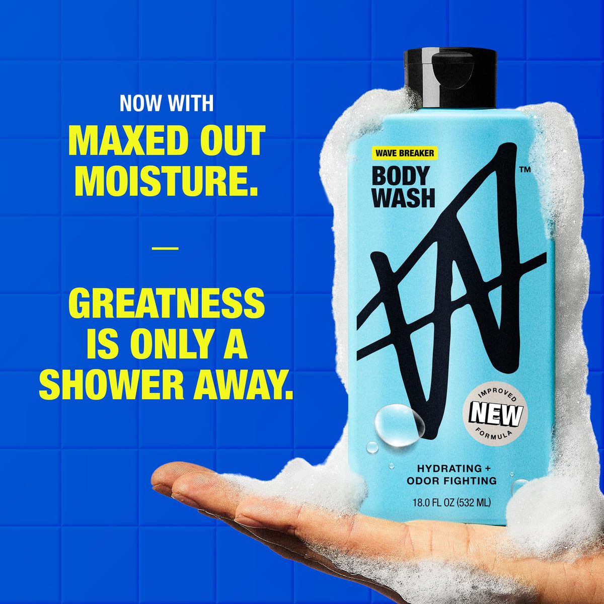 W Jake Paul body wash Wave Breaker scent closeup conveys tropical coastal aroma.