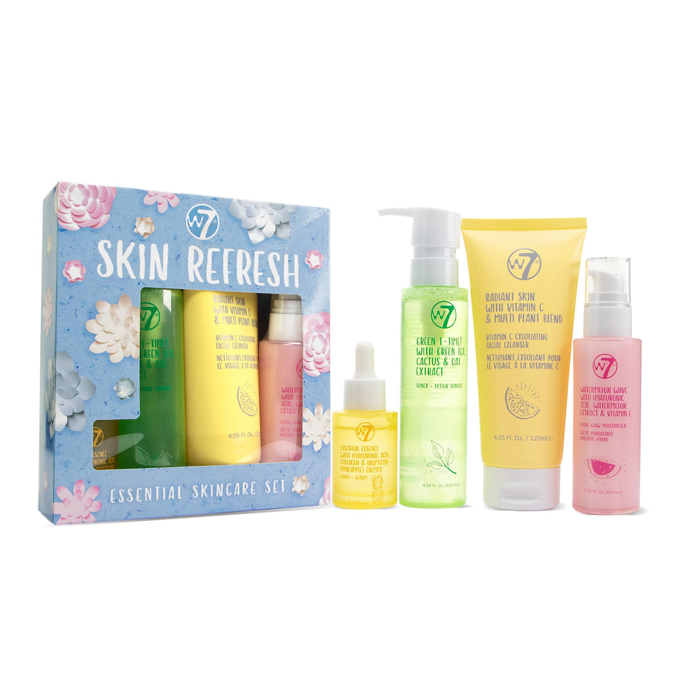 W7 Skin Refresh Set packaging front with four-step routine for daily glow.