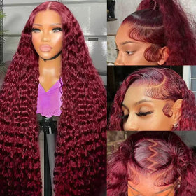 WAAHRR burgundy 99J lace front wig, 200 density for fullness
