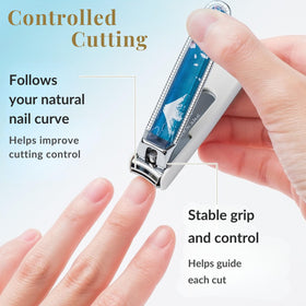 Wablade removable nail catcher in action helps contain clippings during trimming.