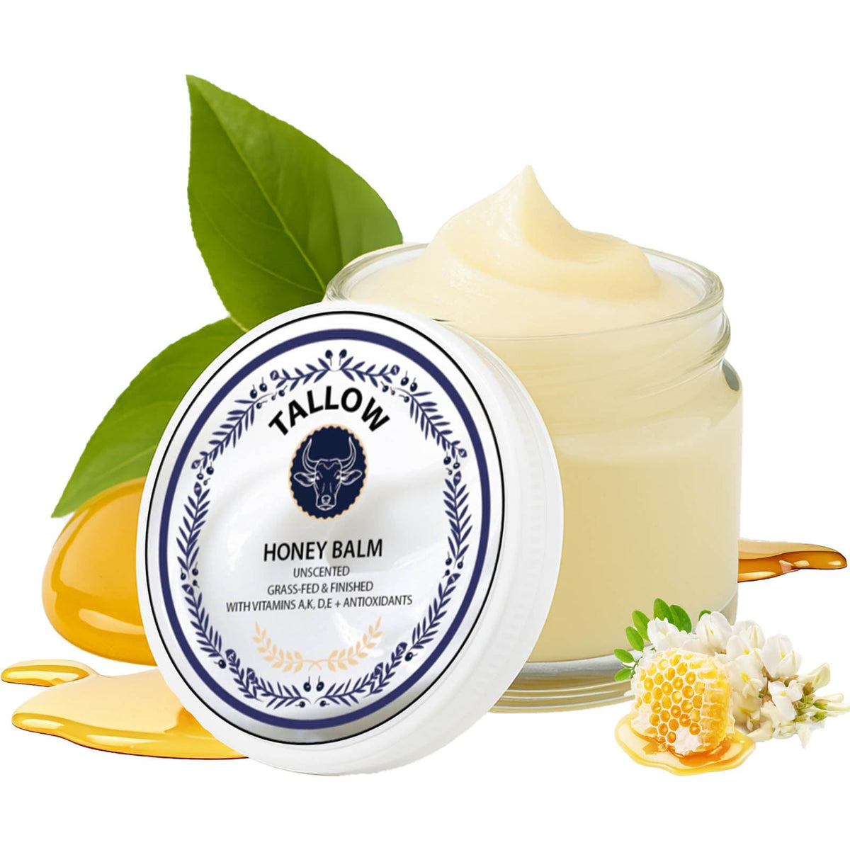 WAESKI Grass-Fed Honey & Tallow Balm jar shows rich texture for deep hydration