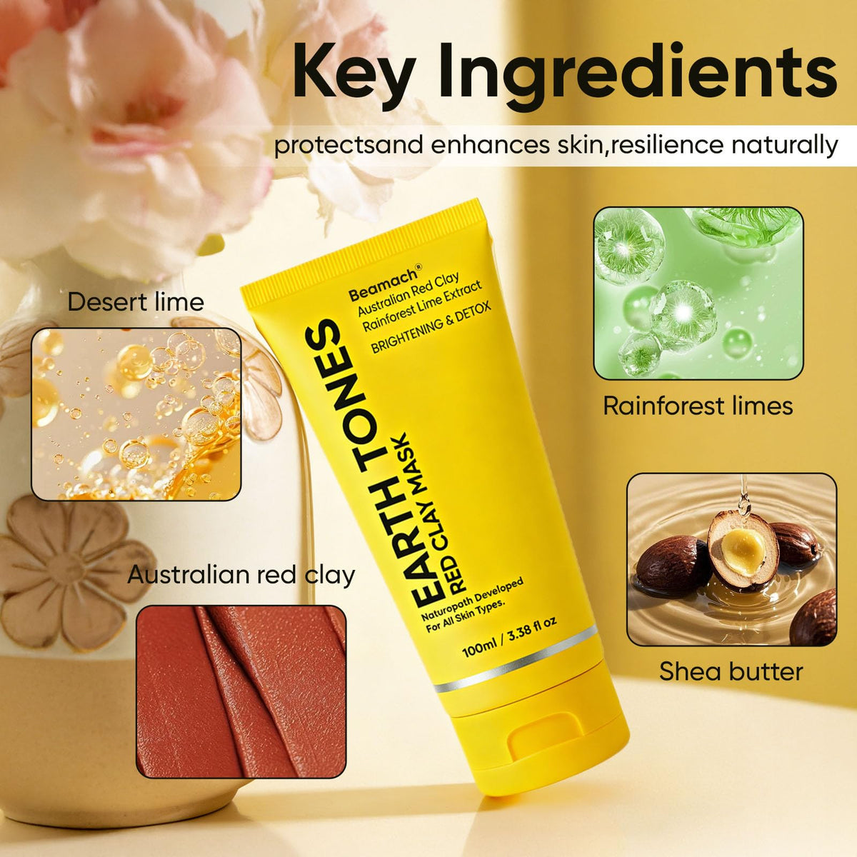 WAESKI Red Clay Mask texture on hand indicating exfoliating and pore-refining care.