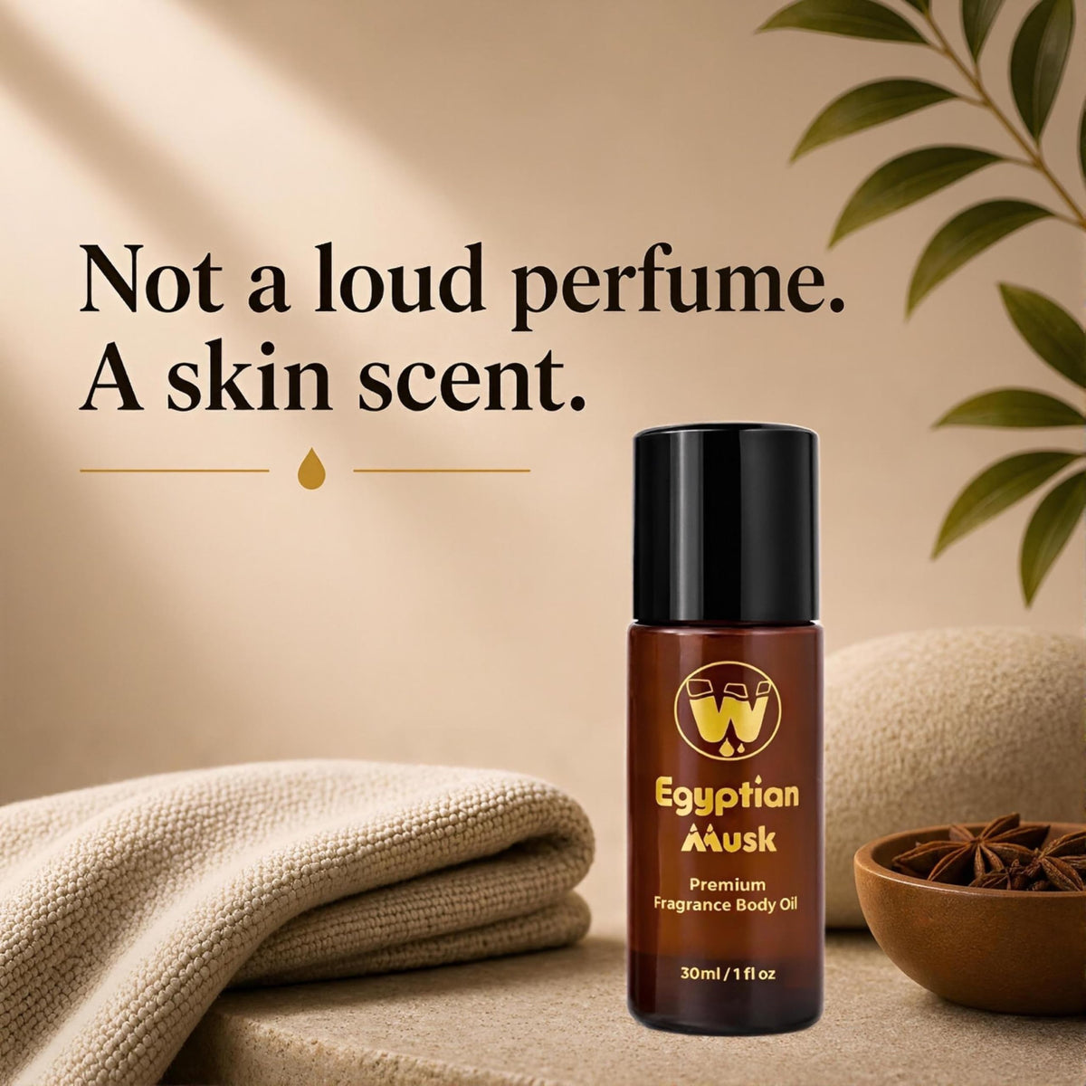 WagsMarket Egyptian Musk Oil label emphasizes authenticity and fragrance notes.