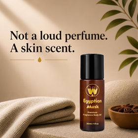 WagsMarket Egyptian Musk Oil label emphasizes authenticity and fragrance notes.