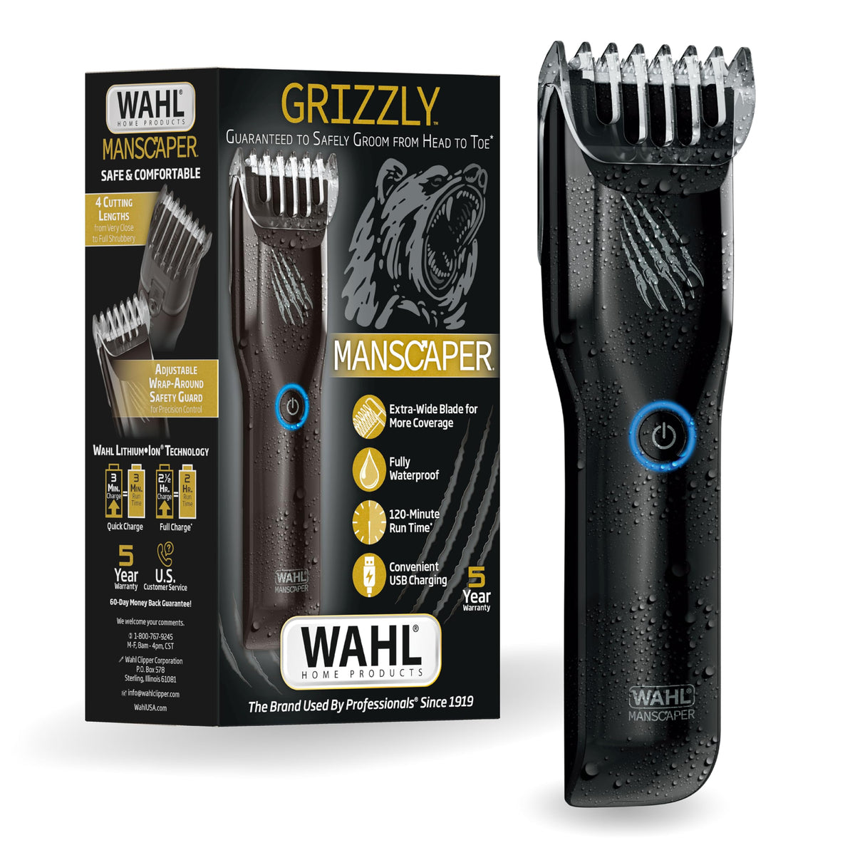 Wahl Manscaper Grizzly with extra-wide blade for faster full-body trimming