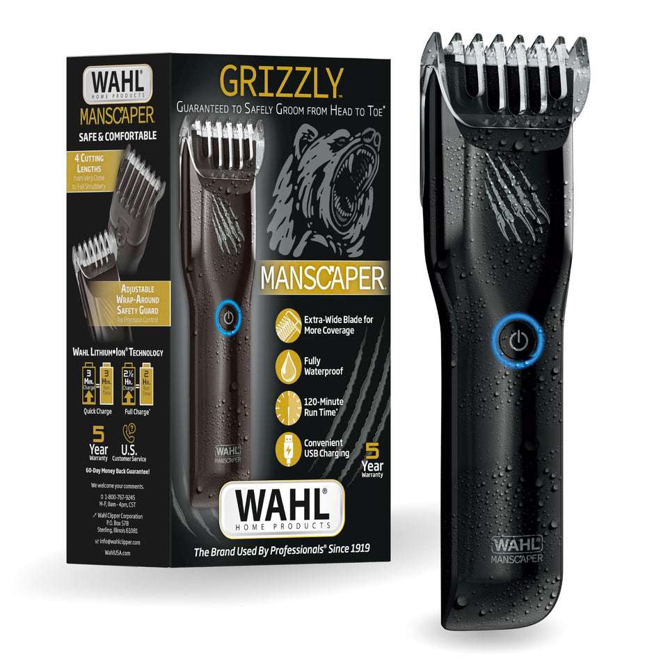 Wahl Manscaper Grizzly with extra-wide blade for faster full-body trimming