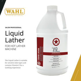 Wahl Professional 19 premixed liquid lather heated and ready for use.