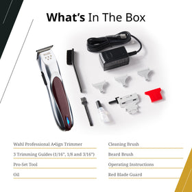Complete kit includes attachments, brush, oil, and instructions for Wahl Align Trimmer.