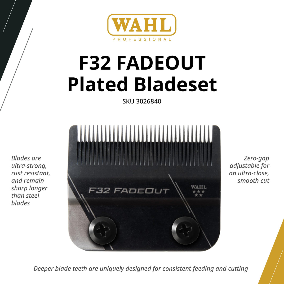 Wahl Professional F32 FadeOut blade density provides smoother feeding across hair types.