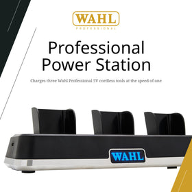 Wahl Professional Power Station sits on a barber station keeping tools organized