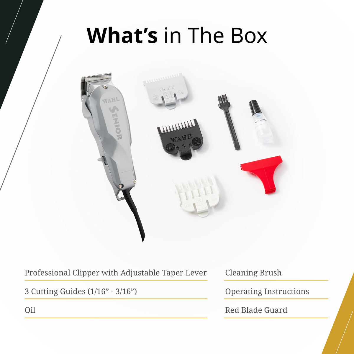 Cleaning brush and blade oil help maintain optimal performance.