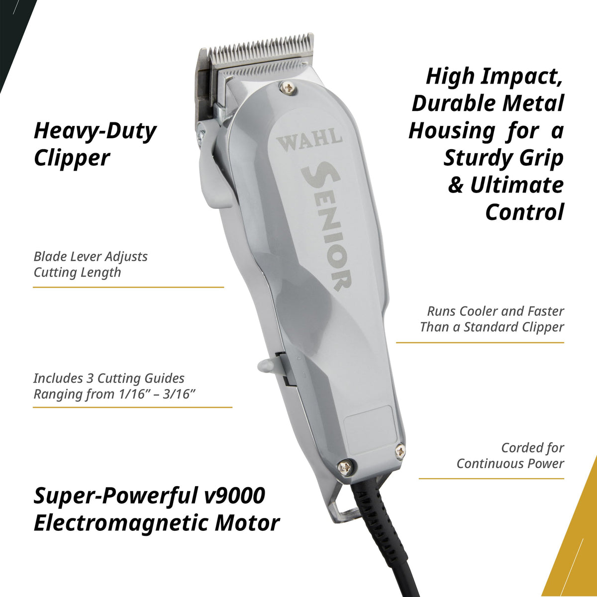 Wahl Senior Clipper has a durable metal body for daily barber use.