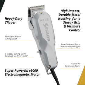 Wahl Senior Clipper has a durable metal body for daily barber use.