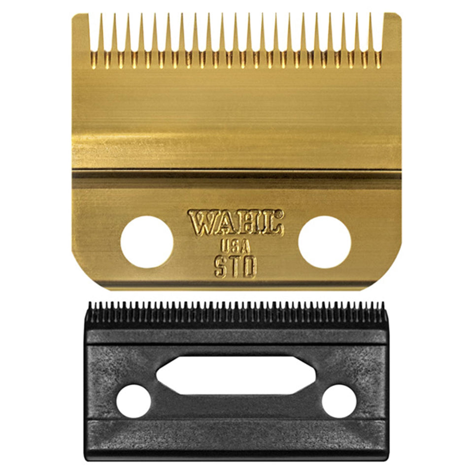 Wahl Professional Stagger Tooth Gold Bladeset close-up edge for precise fades.