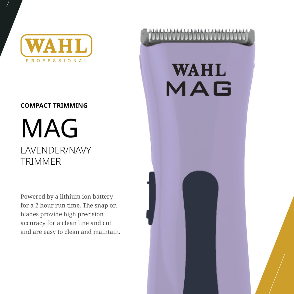 Wahl Professional Sterling MAG cordless trimmer beside charging stand for quick setup