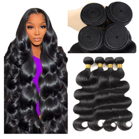 WAITWO body wave bundles front view in natural black ready to blend