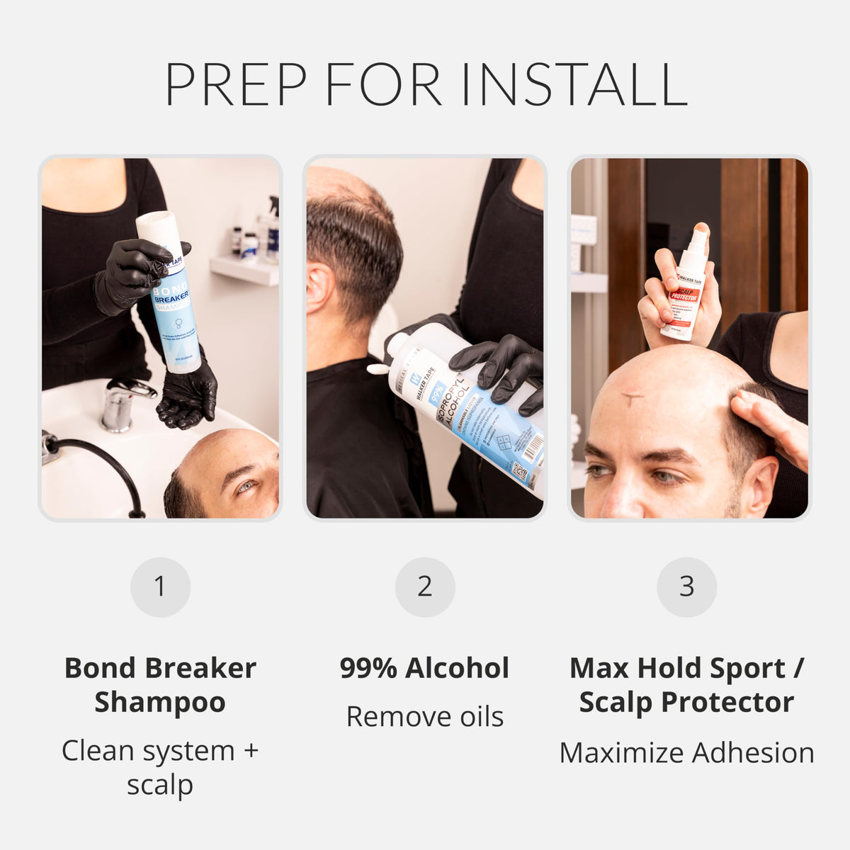Walker Tape clear-drying finish remains discreet on lace bases and tape-ins.