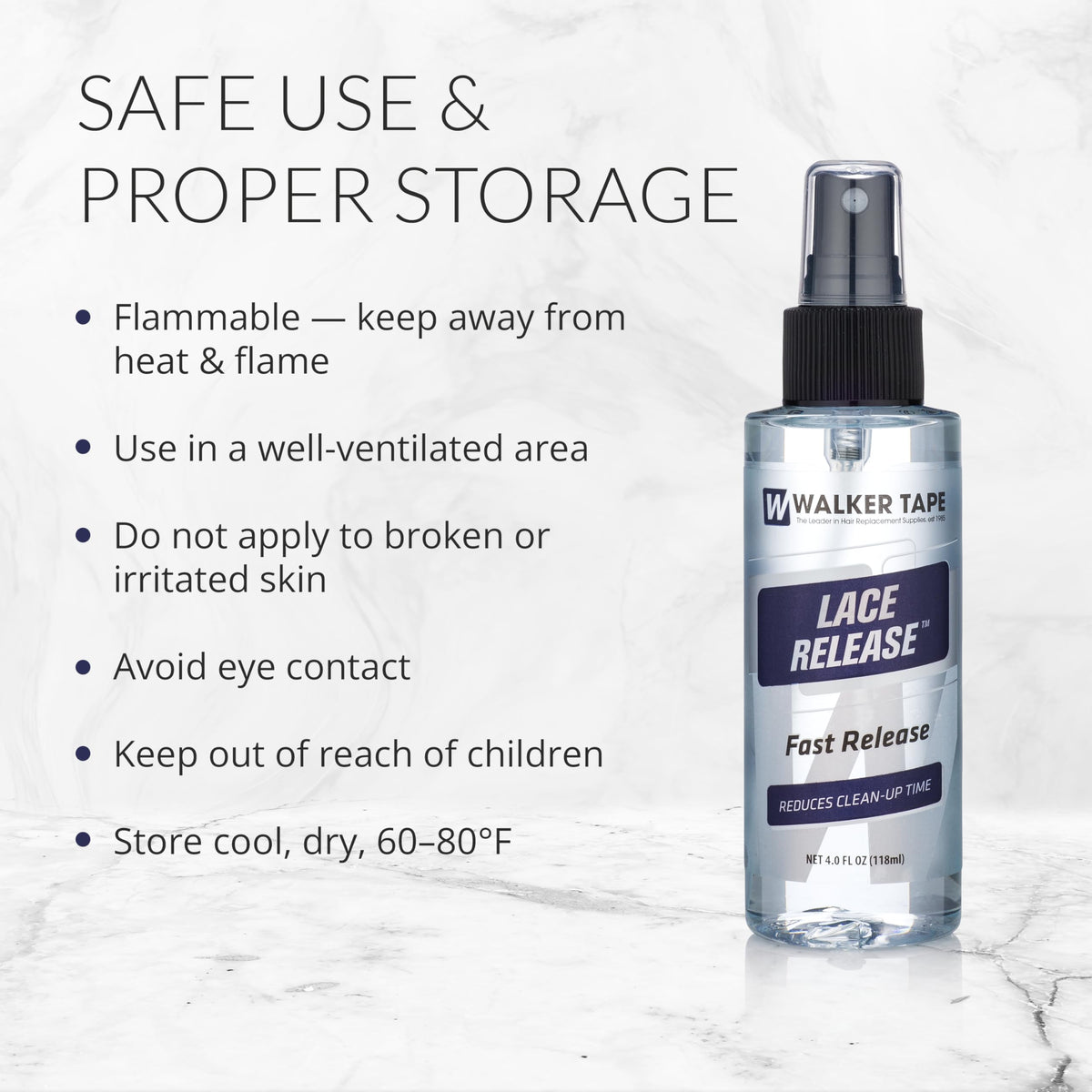 Walker Tape Lace Release Spray with skin-safe alcohol base
