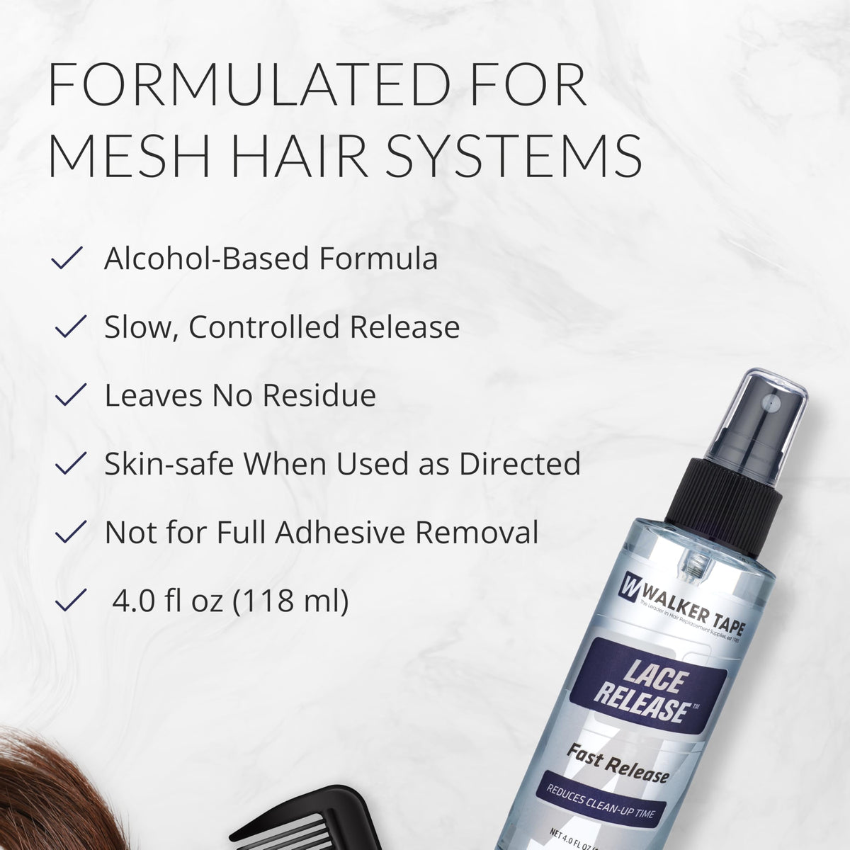 Lace mesh base treated with Walker Tape Lace Release Spray