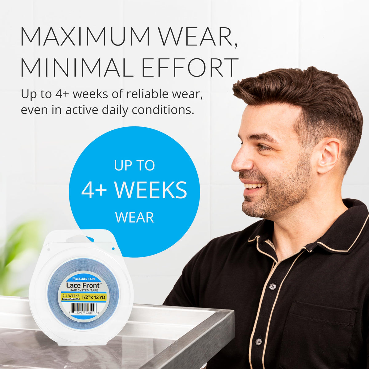 Walker Tape matte finish reduces shine for a natural lace look.